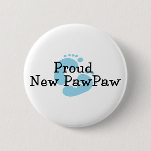 Proud New PawPaw Baby Boy Footprints 6 Cm Round Badge