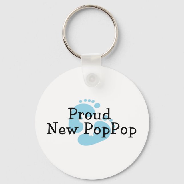 Proud New PopPop Baby boy Footprints Key Ring (Front)