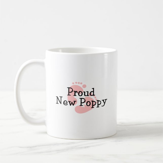 Proud New Poppy Baby Girl Footprints Coffee Mug (Left)