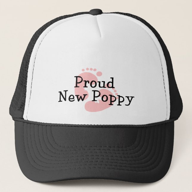 Proud New Poppy Baby Girl Footprints Trucker Hat (Front)