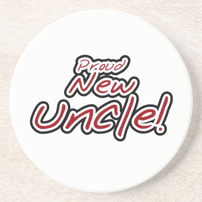 Proud New Uncle Red and Black Text Gifts Coaster (Front)