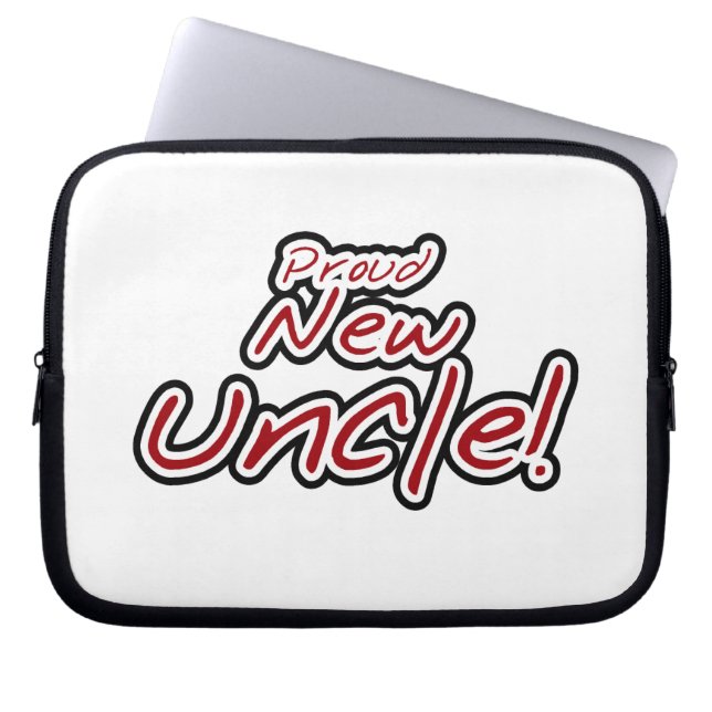 Proud New Uncle Red and Black Text Gifts Laptop Sleeve (Front)