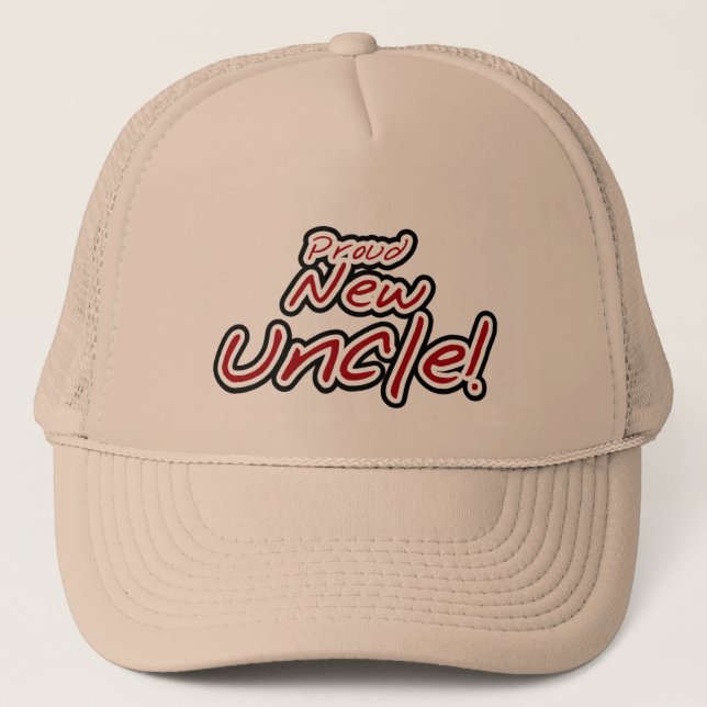 Proud New Uncle - Red and Black Text Trucker Hat (Front)