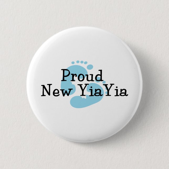 Proud New Yiayia Baby boy Footprints 6 Cm Round Badge (Front)