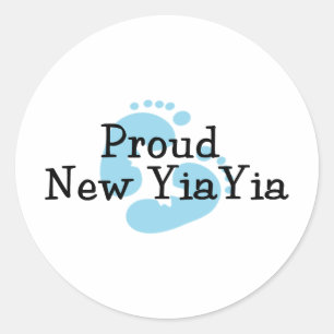 Proud New Yiayia Baby boy Footprints Classic Round Sticker