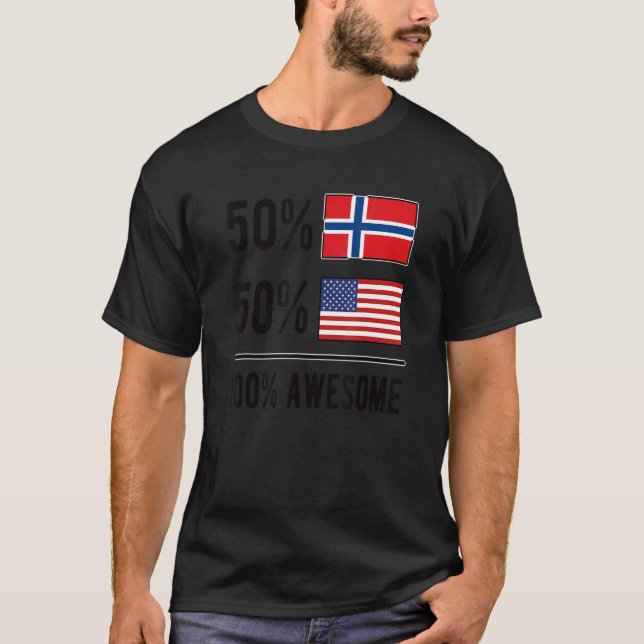 Proud Norwegian American Flag Norway Usa T-Shirt (Front)