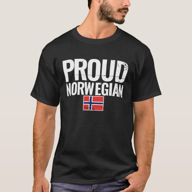 Proud Norwegian Flag Norway T-Shirt (Front)