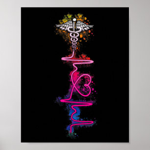 Proud Nurse Colourful Heartbeat Tie Dye Nursing Lo Poster