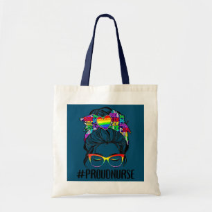 Proud Nurse LGBT Gay Pride Messy Bun LGBTQ Ally Tote Bag