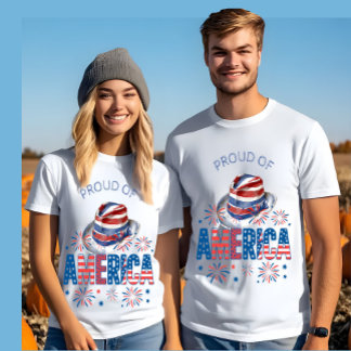Proud Of America Hat Stars Stripes and Firecracker T-Shirt