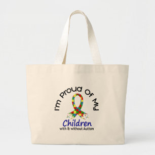 Proud Of My Children With & Without Autism Large Tote Bag