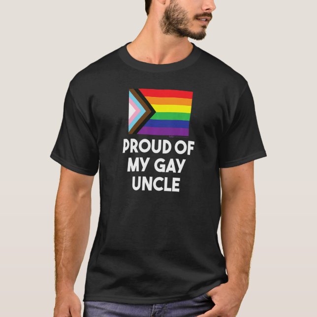 Proud Of My Gay Uncle Progress Flag Gay Pride Word T-Shirt (Front)