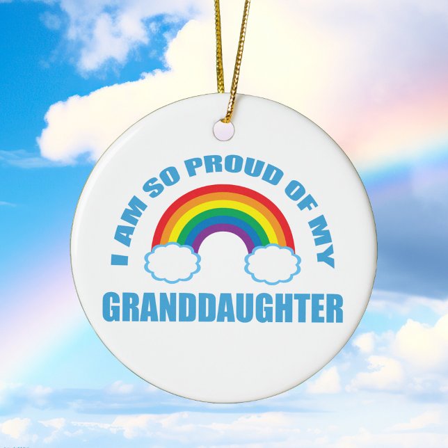 Proud of My Granddaughter Rainbow Christmas Ceramic Ornament (Creator Uploaded)