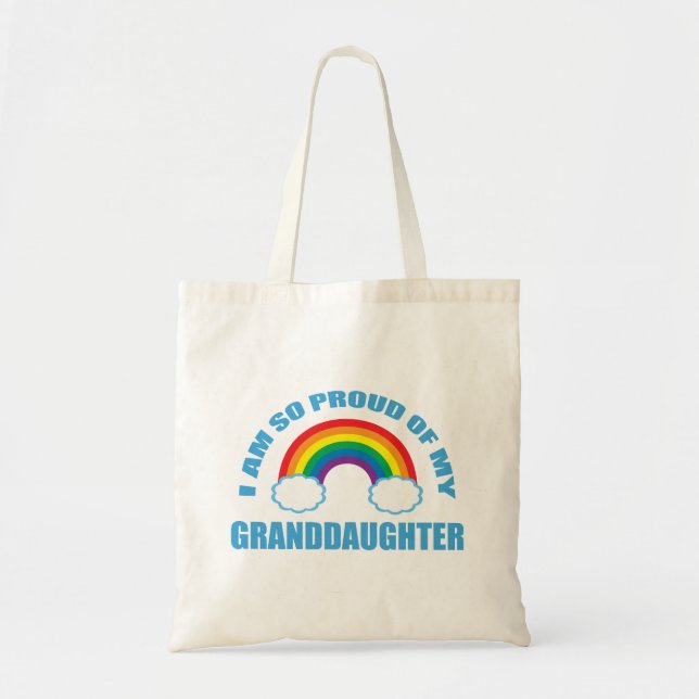 Proud of My Granddaughter Rainbow Grandparent Tote Bag (Front)