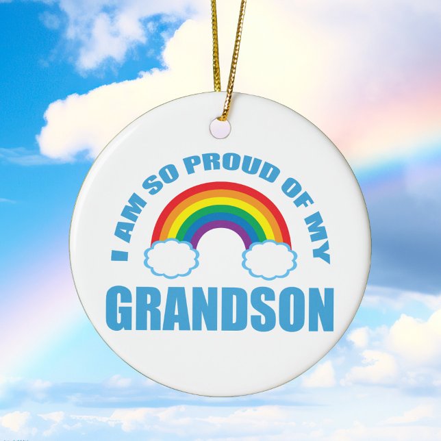 Proud of My Grandson Rainbow Christmas Ceramic Ornament (Creator Uploaded)