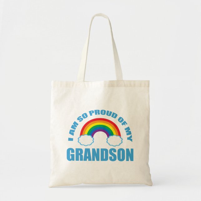 Proud of My Grandson Rainbow Grandparents Tote Bag (Front)