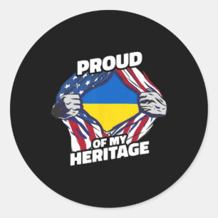 Proud Of My Heritage - Patriotic Ukrainian America Classic Round Sticker
