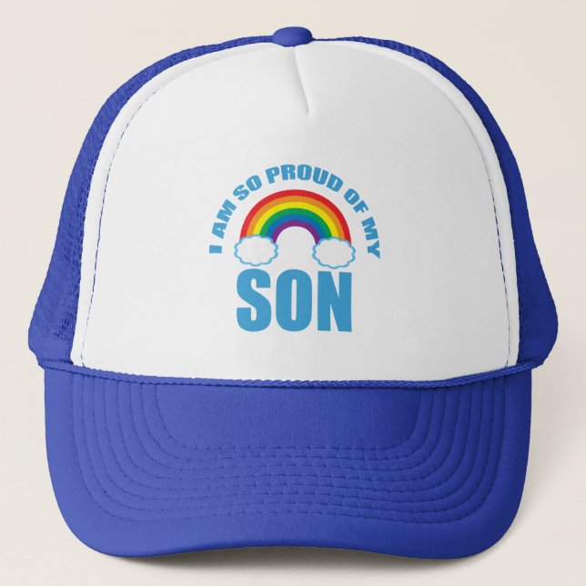 Proud of My Son Rainbow Gay Pride Parent Trucker Hat (Front)