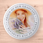 Proud of our Graduate 20XX Modern Graduation Photo 6 Cm Round Badge<br><div class="desc">This simple and classic design is composed of serif typography and add a custom photo.</div>