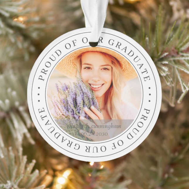 Proud of our Graduate 20XX Modern Graduation Photo Ornament (Tree)