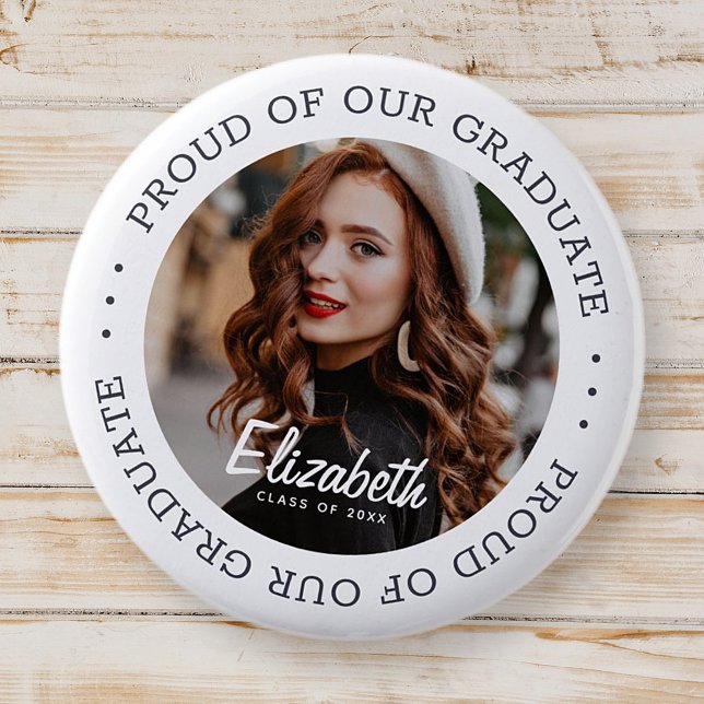 Proud of our Graduate 20XX Simple Graduation Photo 6 Cm Round Badge (Creator Uploaded)
