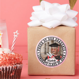 Proud of our Graduate Trendy Graduation Photo Cute Classic Round Sticker