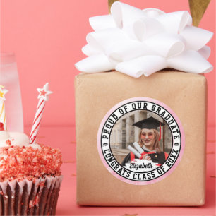 Proud of our Graduate Trendy Graduation Photo Cute Classic Round Sticker