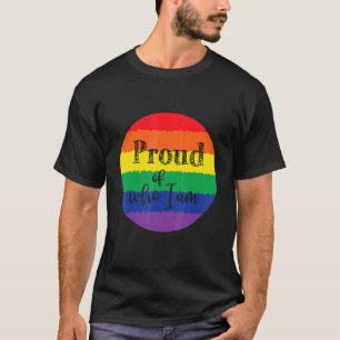 Proud Of Who I Am Rainbow Hearts Lgbt Gay Pride Mo T-Shirt