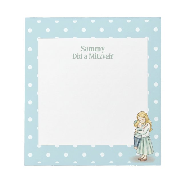 Proud of You! Mum & Son Hug Personalised Mitzvah Notepad (Front)