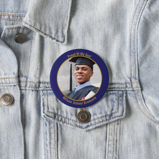 Proud Of Your Graduate Photo Button Gold and Blue (In Situ)