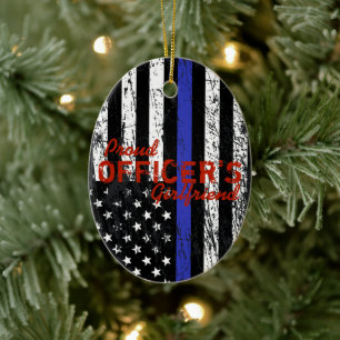Proud Officer's Girlfriend Thin Blue Line Ceramic Ornament