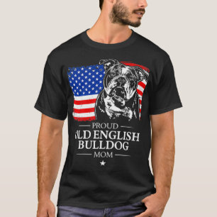 Proud Old English Bulldog Mum American Flag patrio T-Shirt