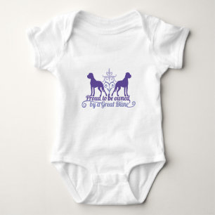 Proud owned by a Great Dane purple Baby Bodysuit