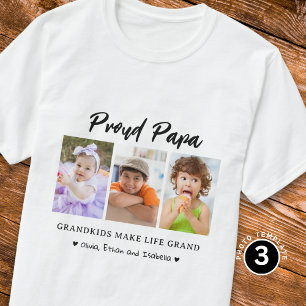 Proud Papa Grandkids Make life Grand 3 Photo T-Shirt