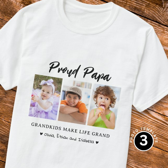 Proud Papa Grandkids Make life Grand 3 Photo  T-Shirt (Creator Uploaded)
