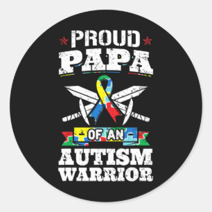 Proud Papa Of An Autism Warrior Awareness Ribbon F Classic Round Sticker