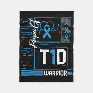Proud Papa Of T1d Warrior Ribbon Diabetes Awarenes Fleece Blanket