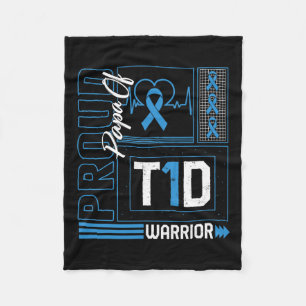 Proud Papa Of T1d Warrior Ribbon Diabetes Awarenes Fleece Blanket
