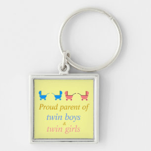 "Proud Parent Of Twin Boys & Twin Girls" Key Ring