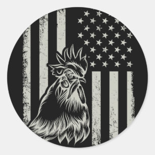 Proud Patriotic Chicken Rooster Farmer Lover Ameri Classic Round Sticker