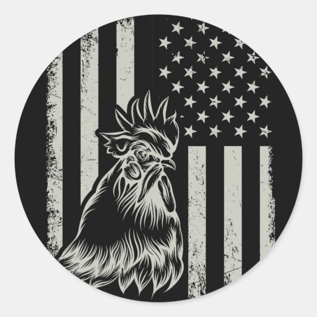 Proud Patriotic Chicken Rooster Farmer Lover Ameri Classic Round Sticker (Front)