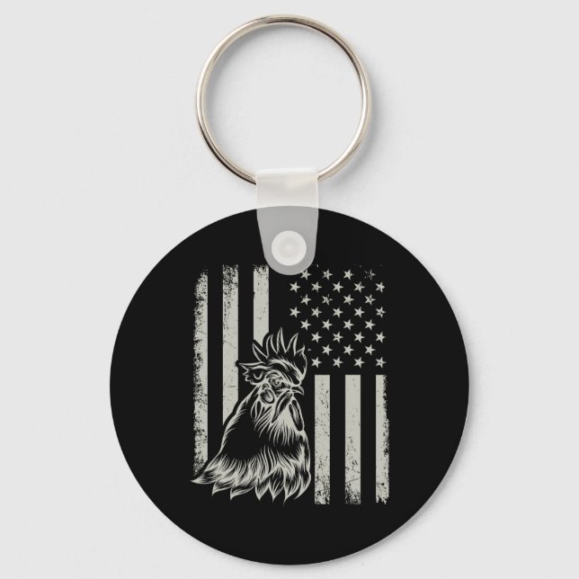 Proud Patriotic Chicken Rooster Farmer Lover Ameri Key Ring (Front)