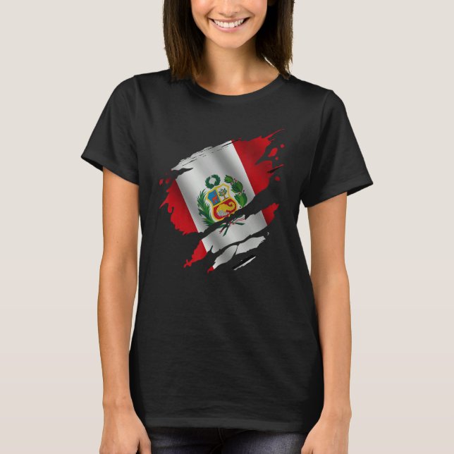 Proud Peruvian Root Torn Ripped Peruvia Flag T-Shirt (Front)
