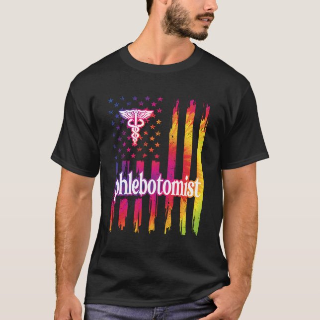 Proud Phlebotomist Us Flag Phlebotomy T-Shirt (Front)