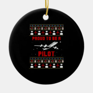Proud pilot Christmas with aeroplane and snow Ceramic Ornament