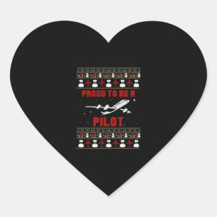 Proud pilot Christmas with aeroplane and snow Heart Sticker