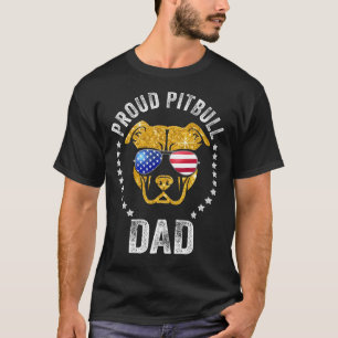 Proud Pitbull Dad Face Pitbull Wears American Flag T-Shirt