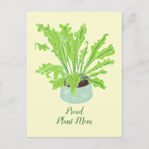 Proud Plant Mom - bird's nest fern on orange. Postcard