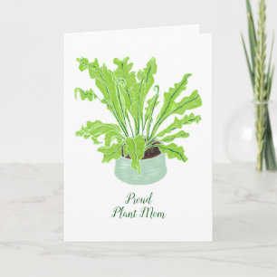 Proud Plant Mom - bird's nest fern on white. Card