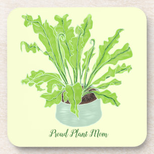 Proud Plant Mom - bird's nest fern on yellow. Coaster
